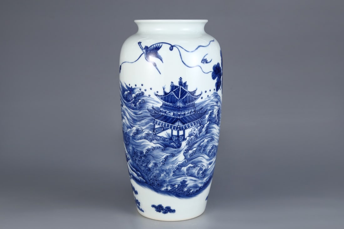 A Exquisite Blue and White Figures Pattern Vase: A Exquisite Blue and White Figures Pattern Vase,Qing Dynasty, China,Yongzheng Six-character Mark,Size:12.2inx6.7inx4.5in 青花人物纹瓶,中国清ߣ