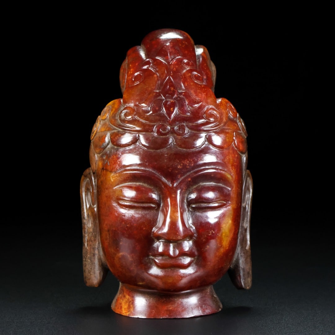 A Exquisite Hetian Jade Buddha Head: A Exquisite Hetian Jade Buddha Head,Ming Dynasty, China,Size:3.1inx3.1inx5.1in,Weight:1228g 和田玉佛头,中国明代
