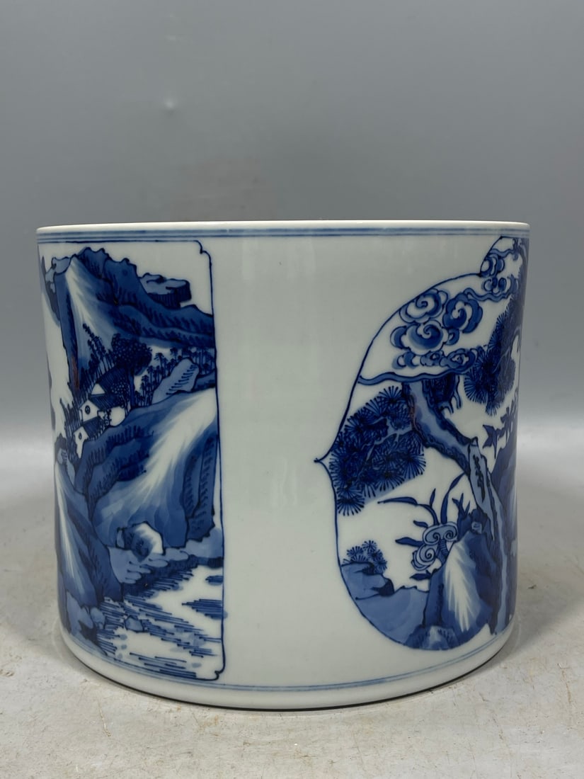 Blue and White Deer Pattern Brush Pot - 4