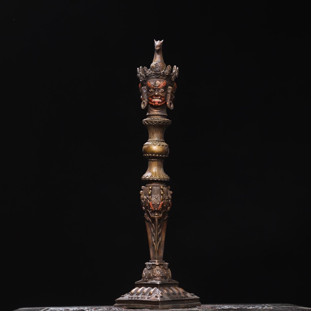 A Exquisite Gold Overlaid Bronze Painted Color Hayagriva Vajra: A Exquisite Gold Overlaid Bronze Painted Color Hayagriva Vajra,Qing Dynasty, China,Size:39x13x5.1in,Weight:900g 