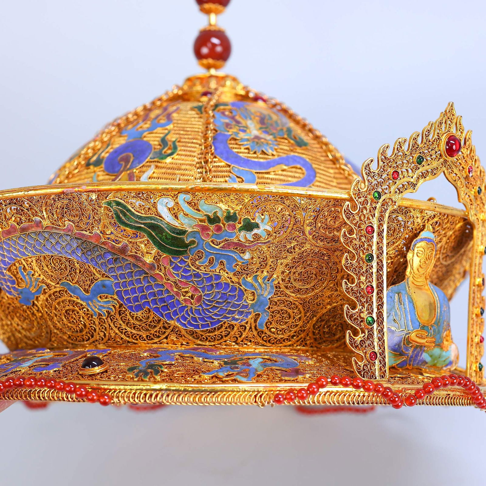 A Exquisite Cloisonne Multi-Gem Inlaid Jade Hat - 10