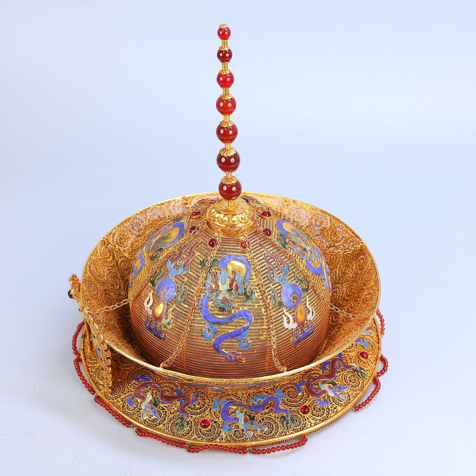 A Exquisite Cloisonne Multi-Gem Inlaid Jade Hat - 2