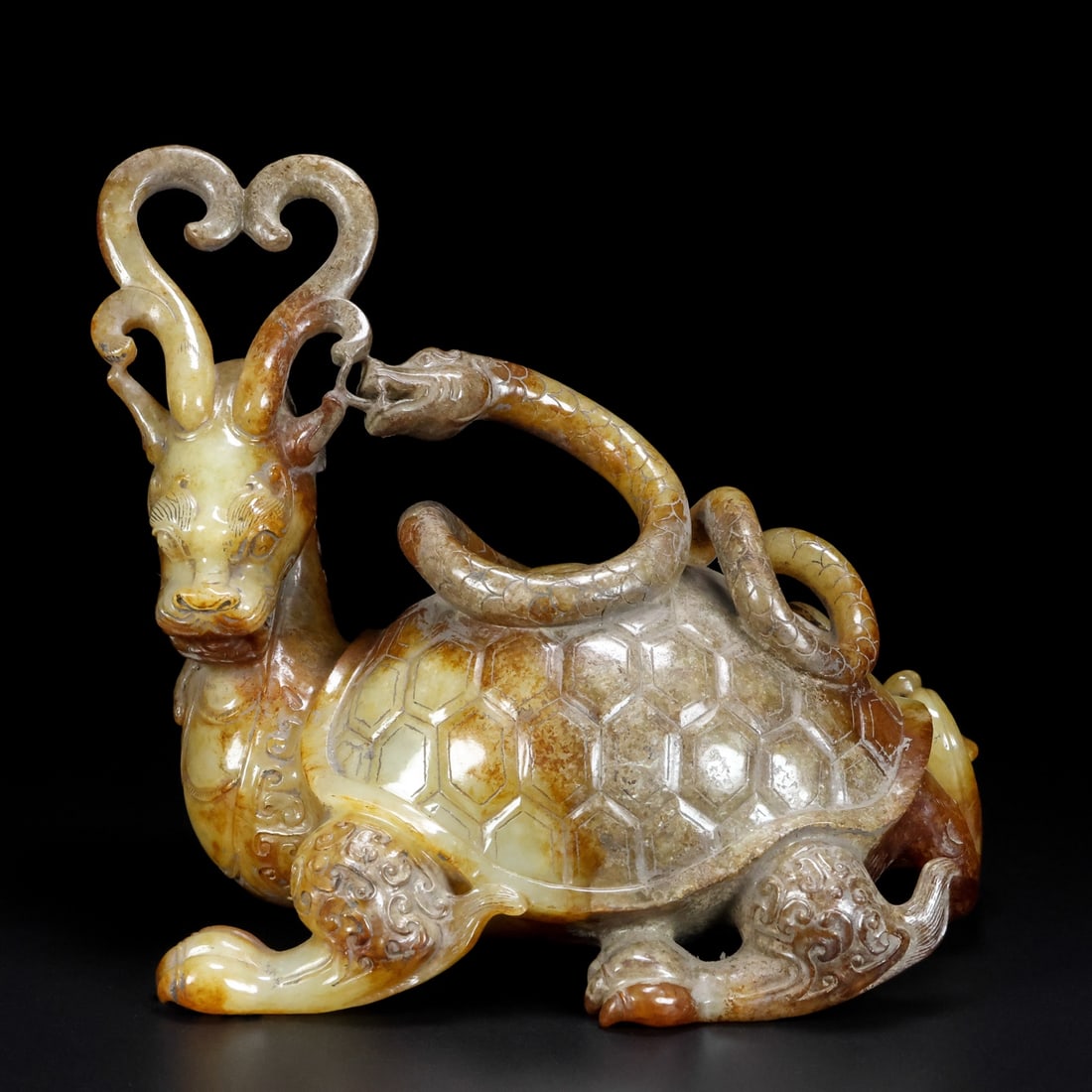 A Exquisiten Hotan Jade tortoise Ornament: A Exquisiten Hotan Jade tortoise Ornament,Han Dynasty, China,With Mark 和田玉乌龟摆件,中国汉代,带款