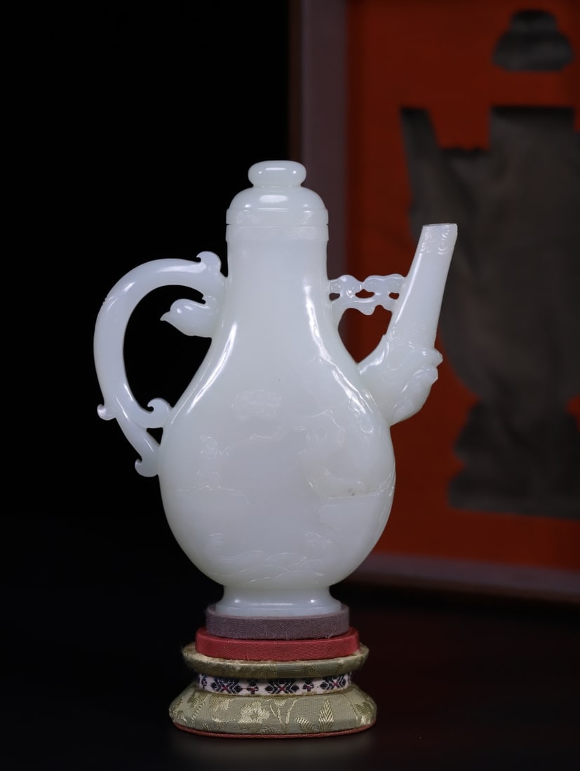 A Exquisite Hotan Jade Dragon Phoenix Pattern Ewer (1 of 9)
