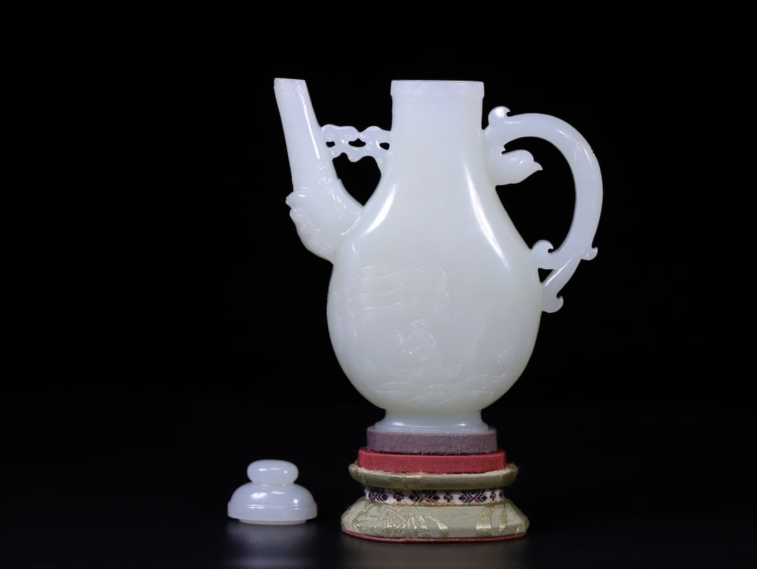 A Exquisite Hotan Jade Dragon Phoenix Pattern Ewer - 8