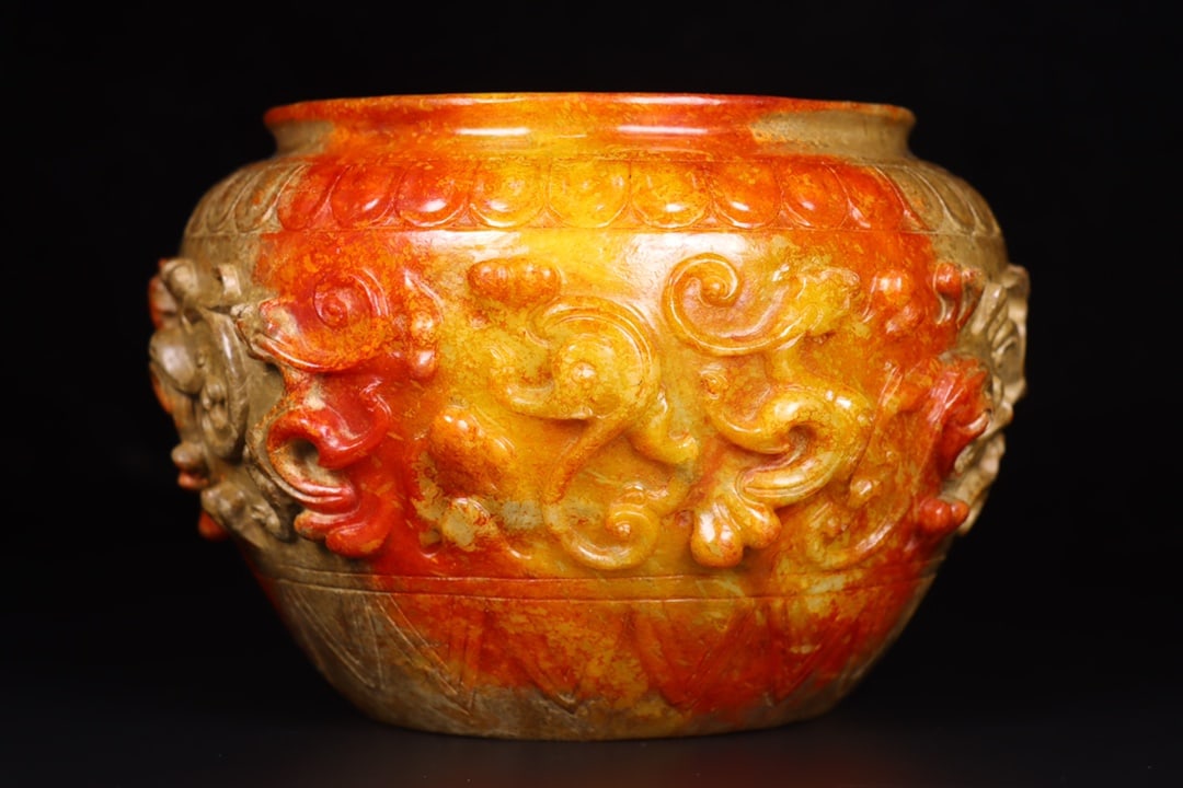A Exquisite Hotan Jade Dragon Pattern Jar - 4