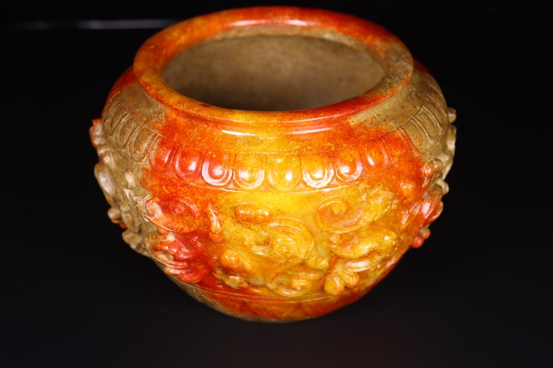 A Exquisite Hotan Jade Dragon Pattern Jar - 6