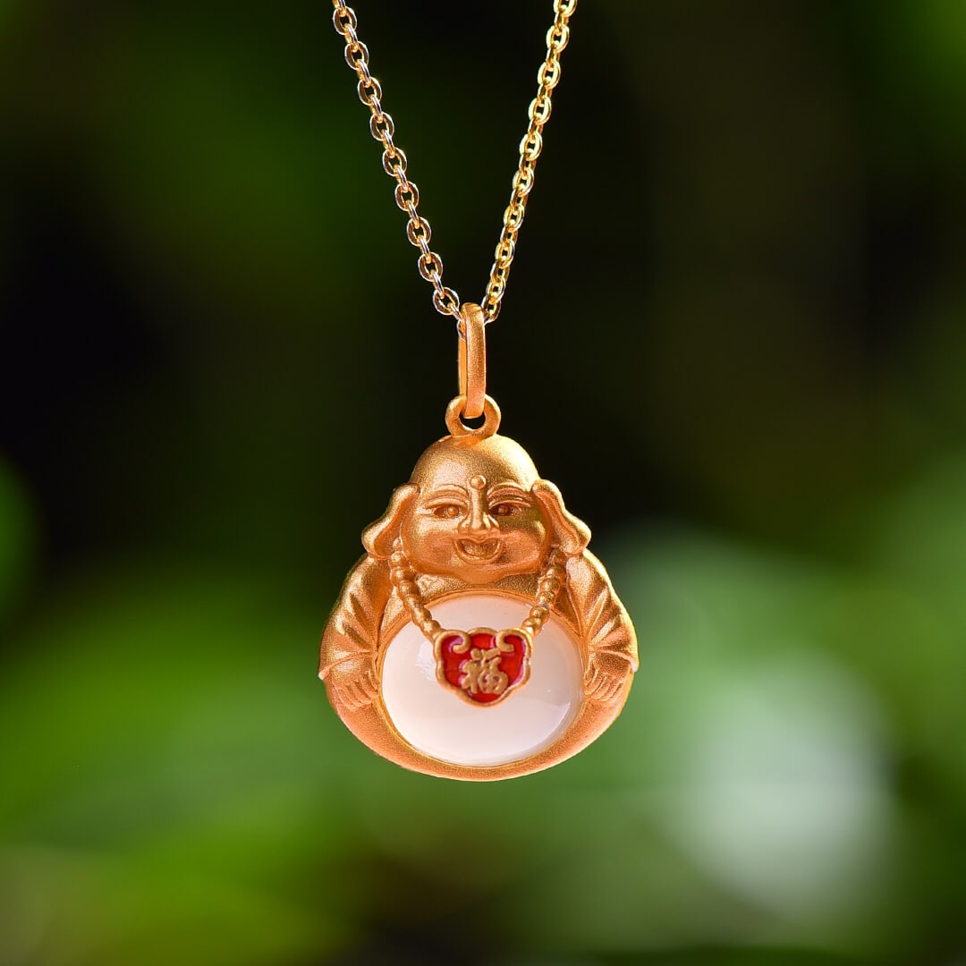 A Exquisite Silver-Inlaid Hotan Jade Buddha Pendant: A Exquisite Silver-Inlaid Hotan Jade Buddha Pendant,Size:0.4inx0.5in 银镶嵌和田玉蛋面佛吊坠