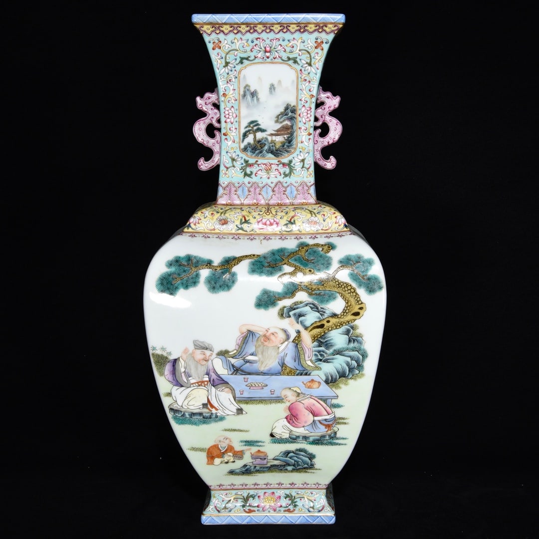 A Huge Famille-Rose Figure and Story Pattern Double-Ears Vase (1 of 9)