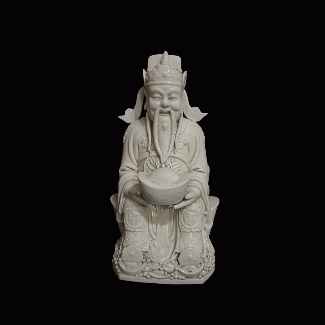 A Solemn Blance-De-Chine Statue of Mammon: A Solemn Blance-De-Chine Statue of Mammon,Ming Dynasty,China,He Chaozong Mark,Size:15in 