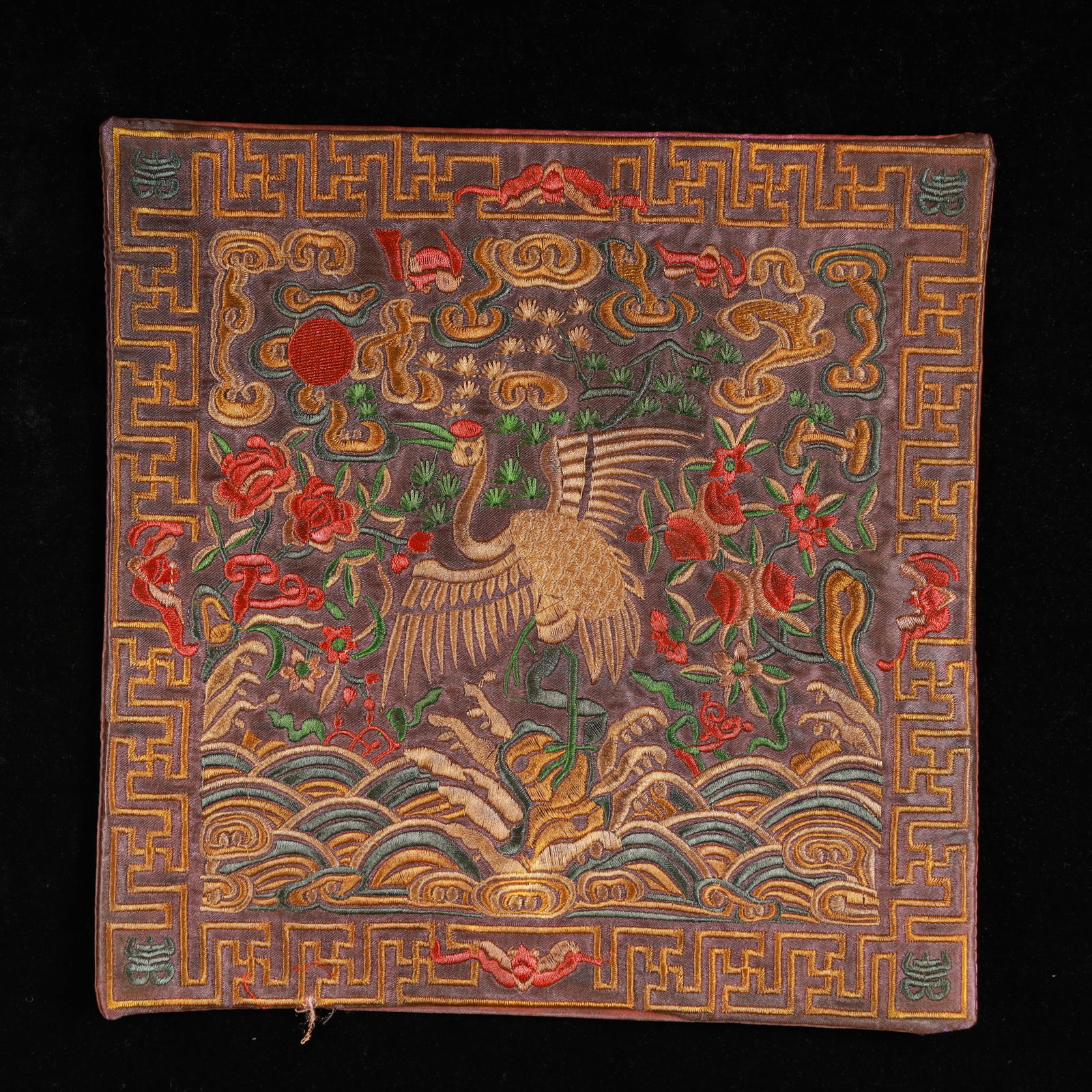 An Exquisite Embroidery Crane Pattern Civil Official Rank Badges: An Exquisite Embroidery Crane Pattern Civil Official Rank Badges,Qing Dynasty, China,Size:10.2inx10.2in 刺绣仙鹤官补,中国清代