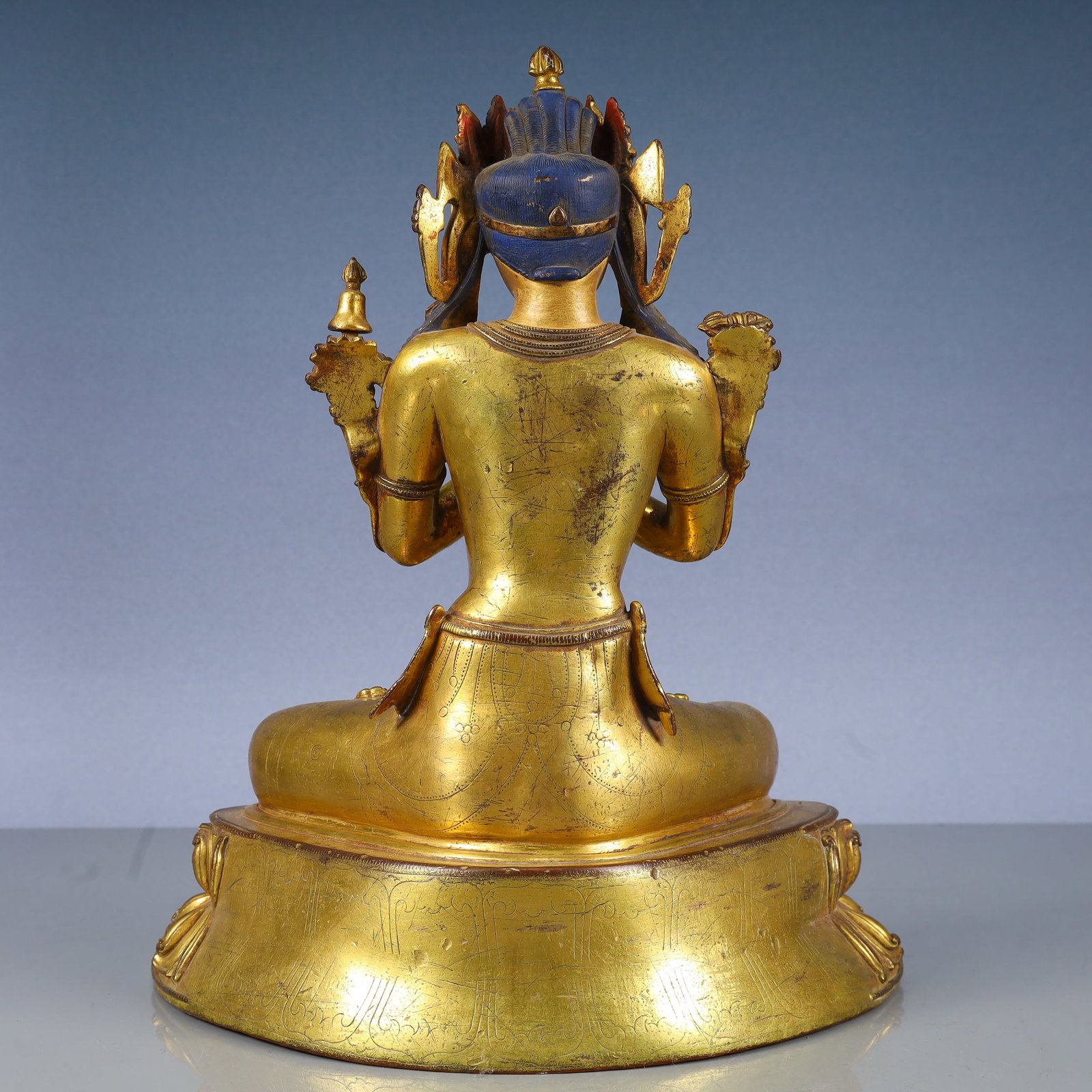 A Solemn Gilt Bronze Buddha Statue,Inlaid Gems - 10