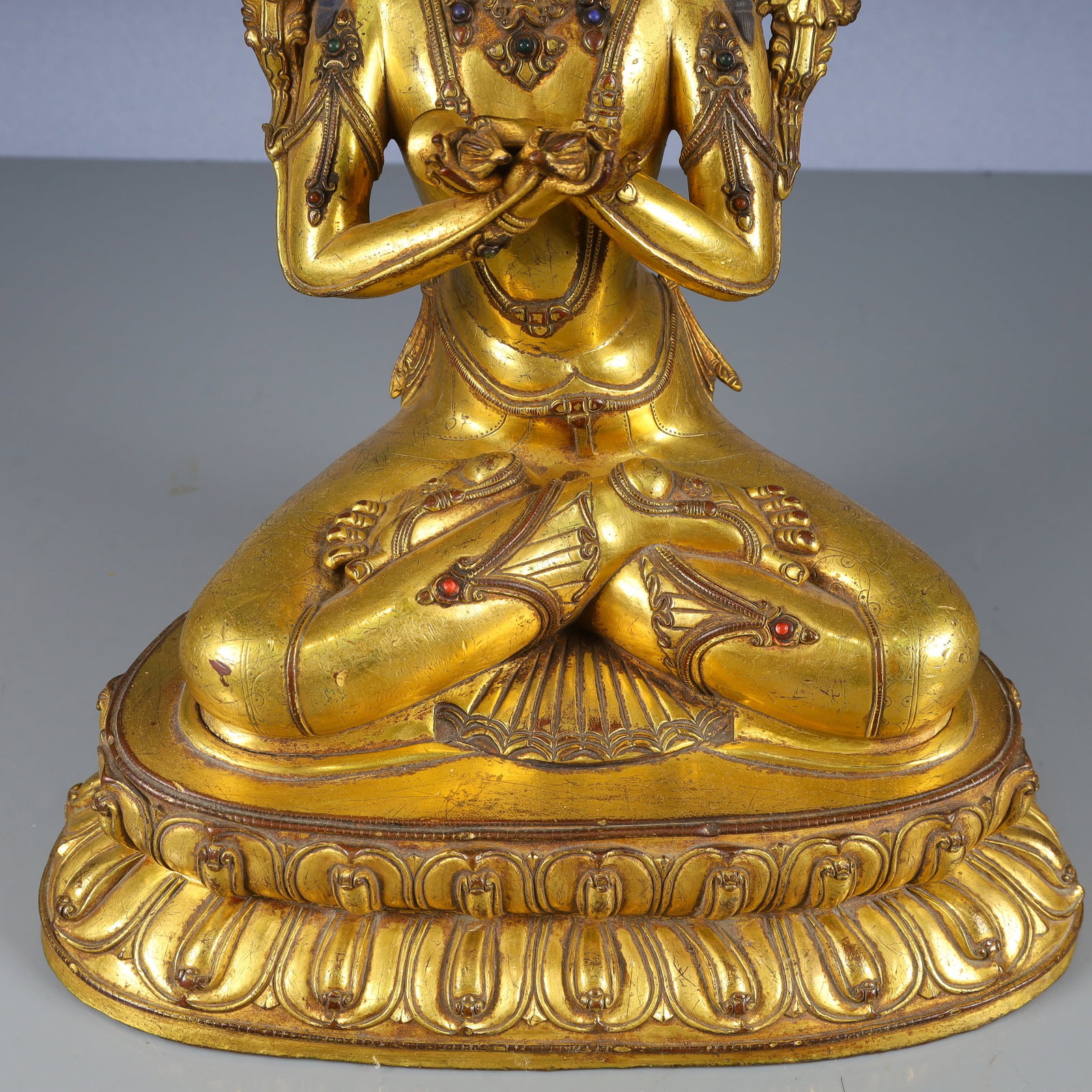 A Solemn Gilt Bronze Buddha Statue,Inlaid Gems - 4