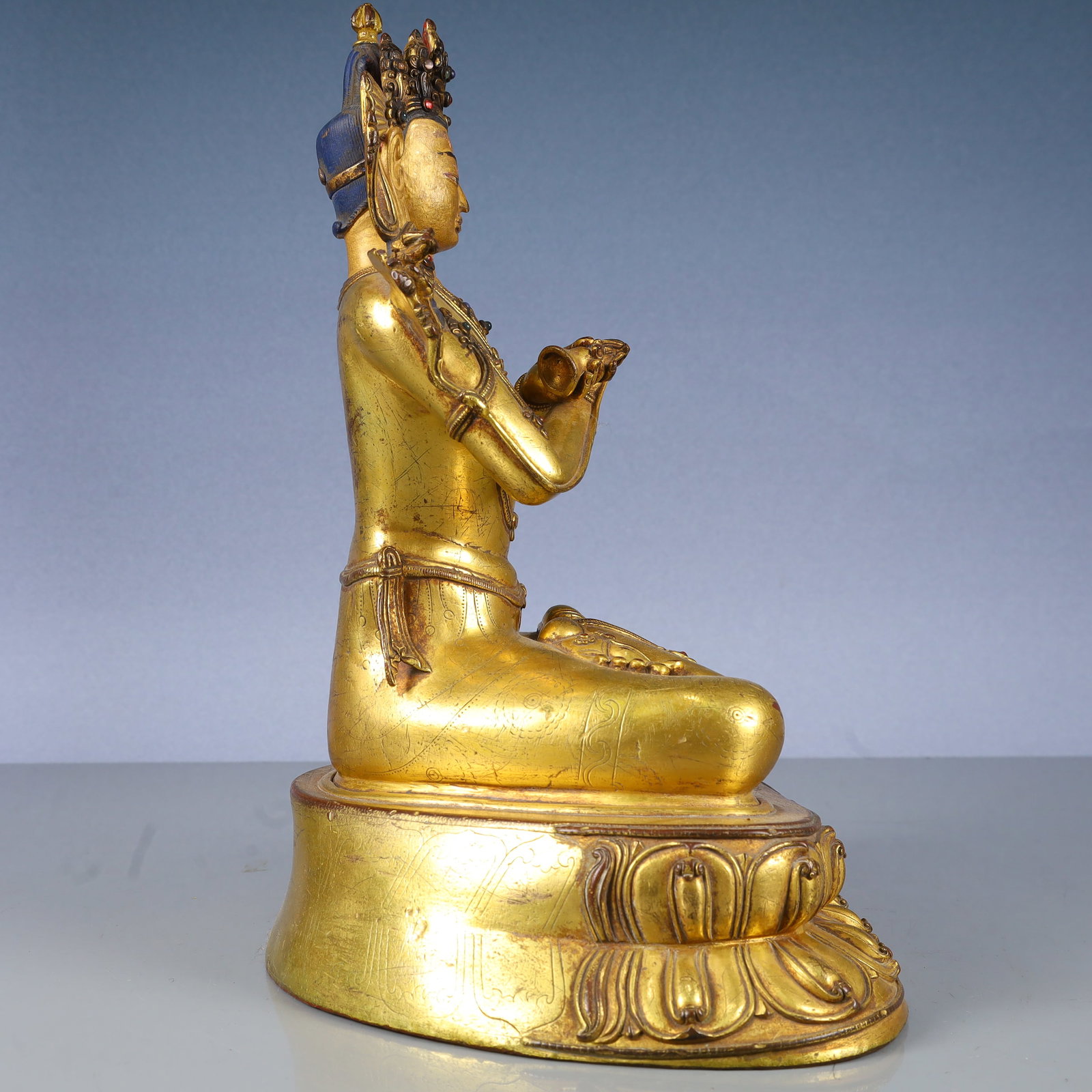 A Solemn Gilt Bronze Buddha Statue,Inlaid Gems - 9