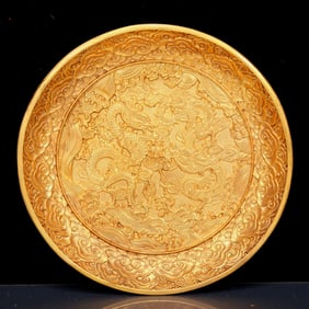 An Exquisite Gilt Bronze Seawater and Dragon Pattern Plate