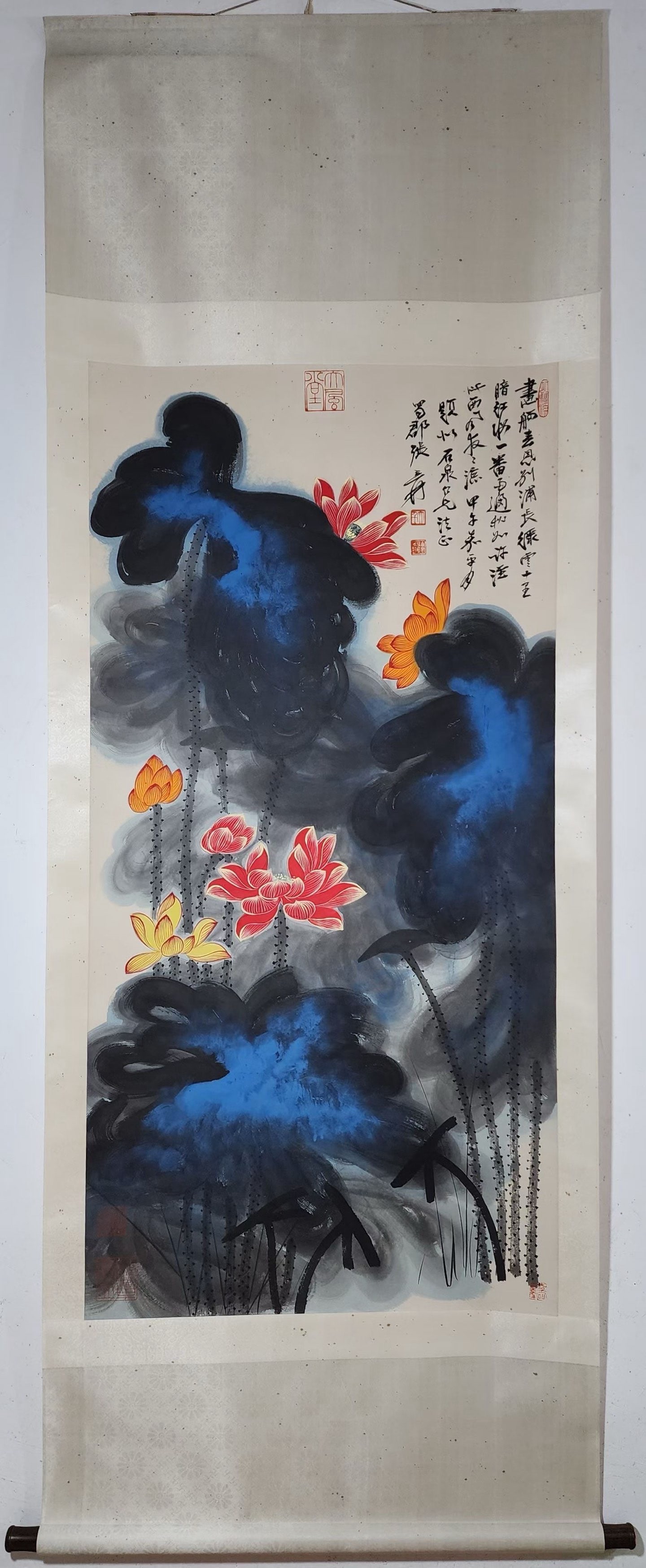 A Chinese Vertical Scroll Ink Painting of Flower on Paper (1 of 9)