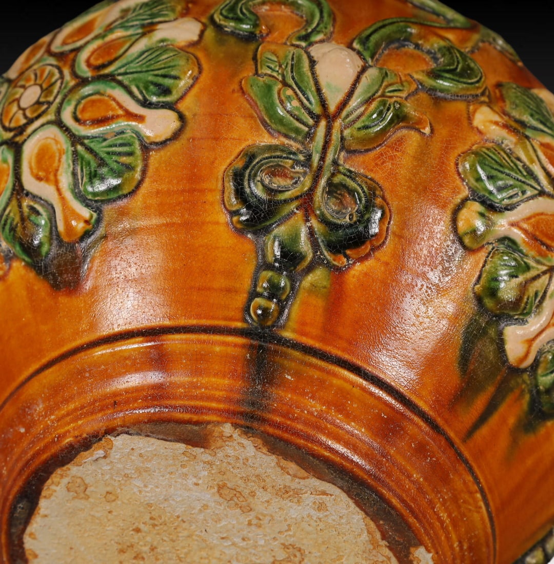 A Rare Tang Tri-Color Glazed Pottery Flower Pattern Cover Jar - 10