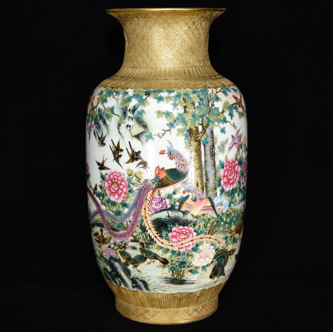A Huge Enamel Gilt Flower and Phoenix Pattern Vase (1 of 9)