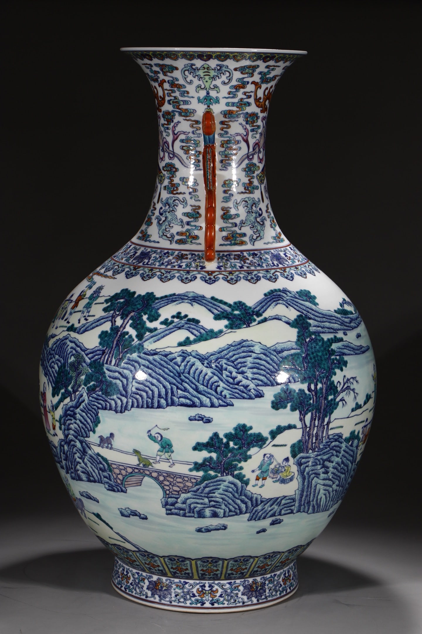 An Exquisite Blue and White Doucai Landscape and Figure Pattern Double-Ears Vase (1 of 8)