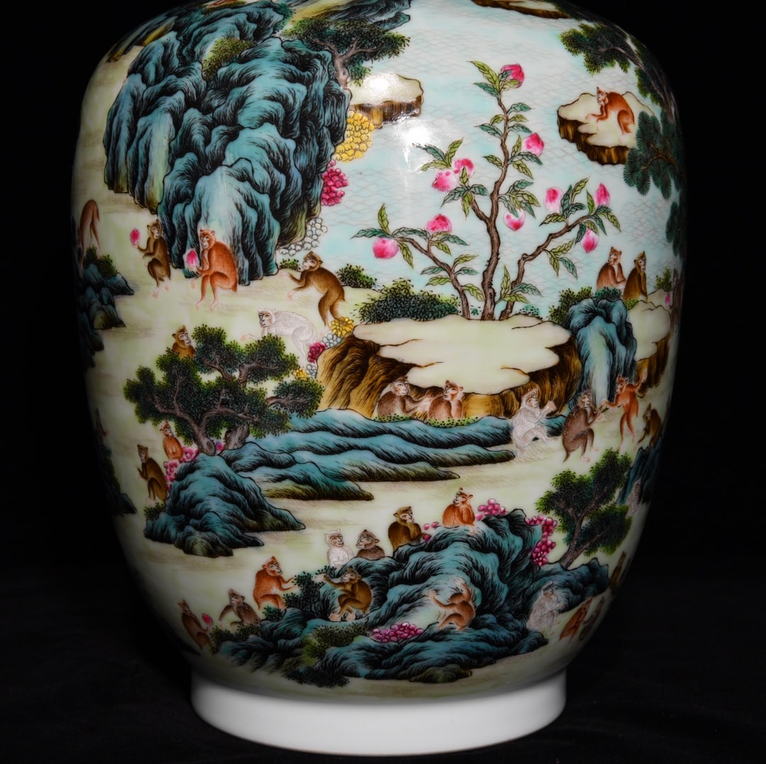 A Huge Famille-Rose Monkey Pattern Vase - 4