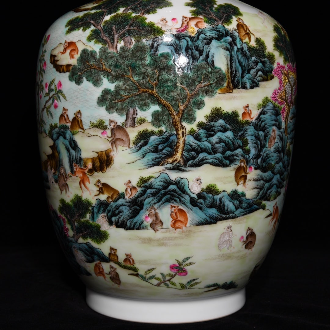 A Huge Famille-Rose Monkey Pattern Vase - 7