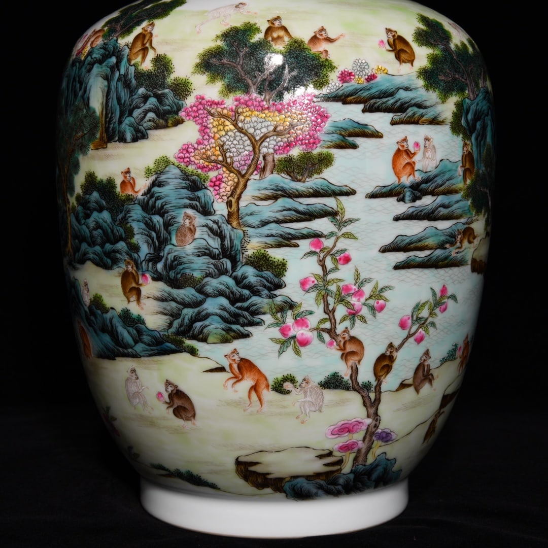 A Huge Famille-Rose Monkey Pattern Vase - 8