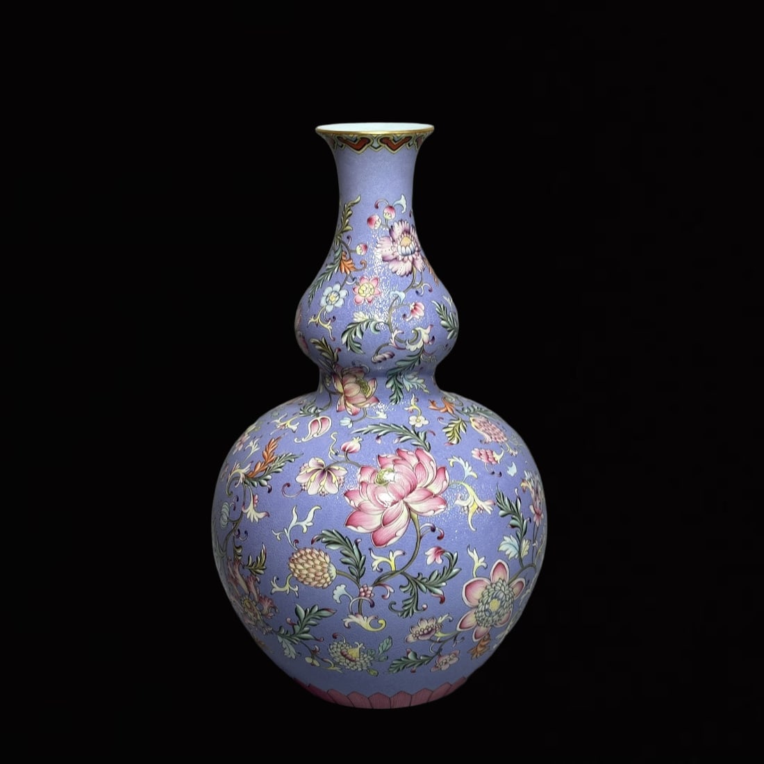 A Huge Enamel Blue Ground Lotus Pattern Gourd Vase: A Huge Enamel Blue Ground Lotus Pattern Gourd Vase ,Qing Dynasty,China,Qianlong Six-Character Mark,Size:16inx1in 