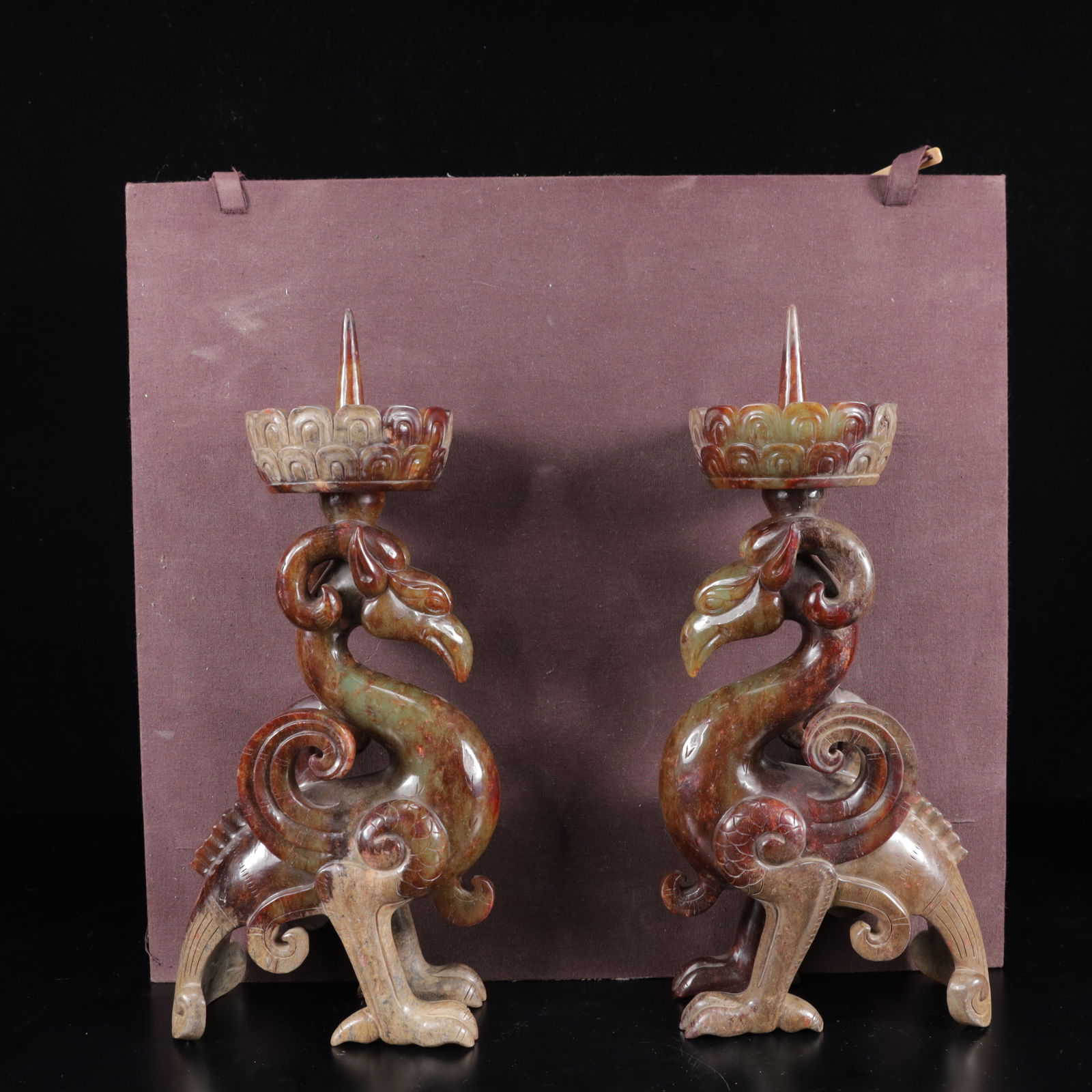 A Pair of Exquisite White Jade Phoenix Candlesticks: A Pair of Exquisite White Jade Phoenix Candlesticks,Qing Dynasty,China,Size:5.9inx2.4inx11in,Weight:2850g 一对白玉凤烛台,中国清代