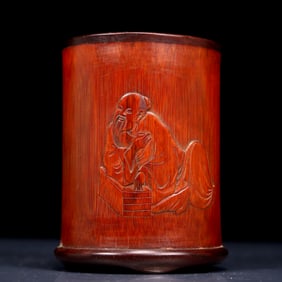 An Exquisite Bamboo Figure Pattern Brush Pot,With Poem