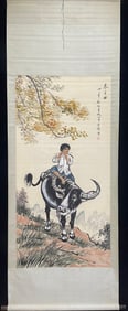 A Chinese Vertical Scroll Ink Painting of Figure and Story on Paper