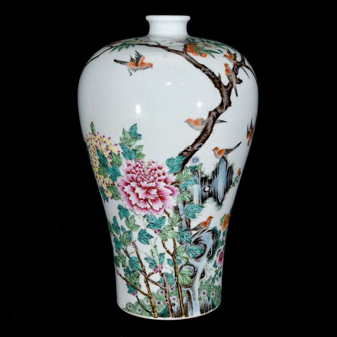 A Rare Famille-Rose Flower and Bird Pattern Vase (1 of 9)