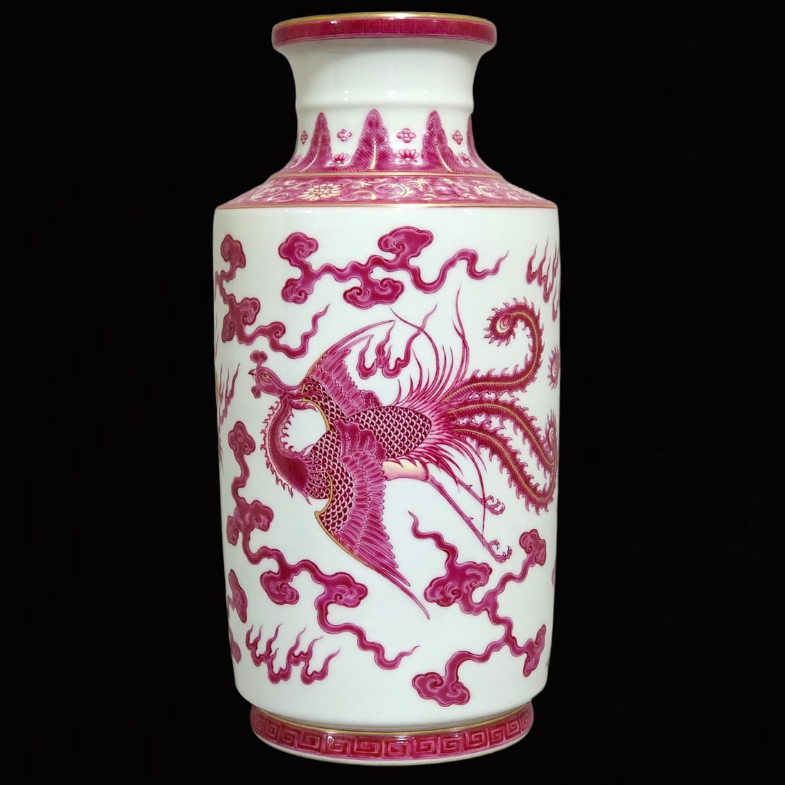 A Rare Agate Red Glazed Dragon and Phoenix Pattern Vase - 3