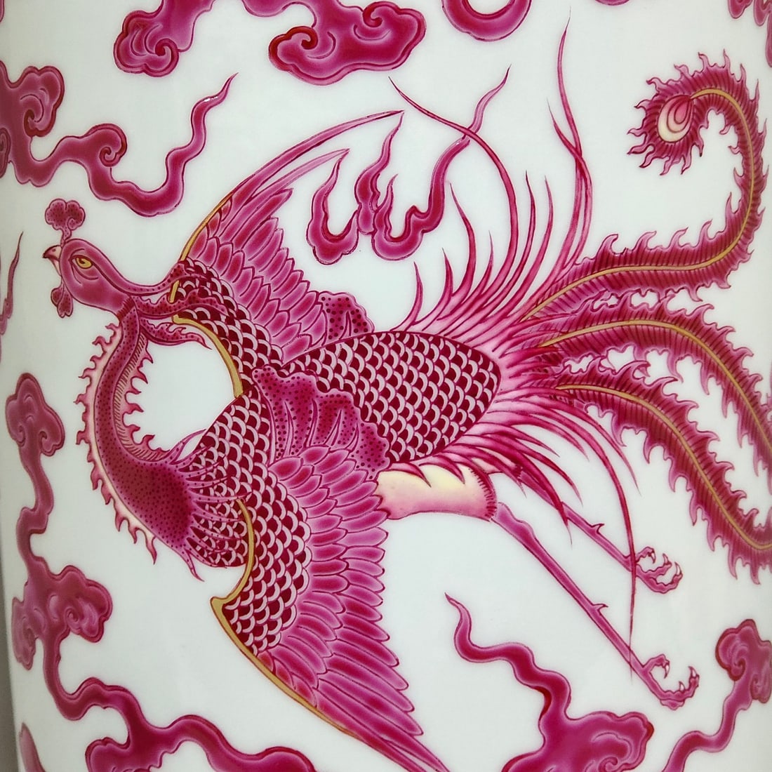 A Rare Agate Red Glazed Dragon and Phoenix Pattern Vase - 5