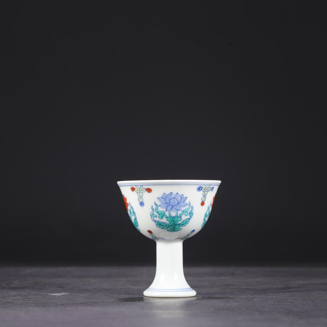 An Exquisite Doucai Flower Pattern Stem Cup - 5