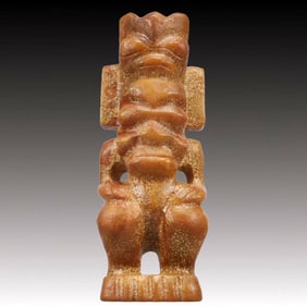 An Archaic Hongshan Culture Yellow Jade Figure Ornament