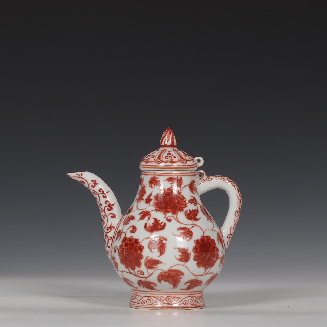 An Exquisite Iron-Red Lotus Pattern Ewer: An Exquisite Iron-Red Lotus Pattern Ewer,Ming Dynasty,China ,Xuande Six-character Mark,Size:5.5inx5.3in 