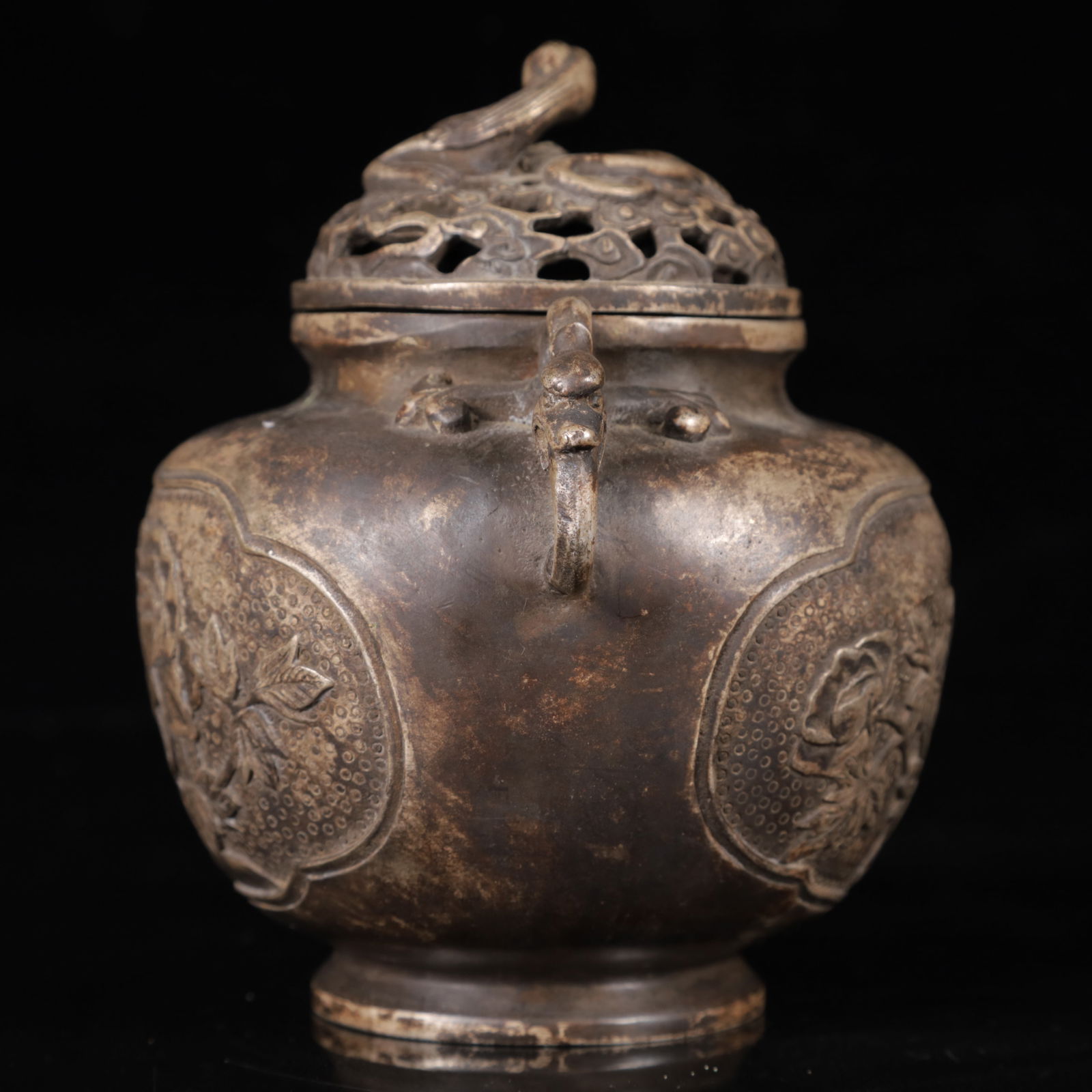 An Exquisite Silver Flower Pattern Beast-Ears Censer - 11
