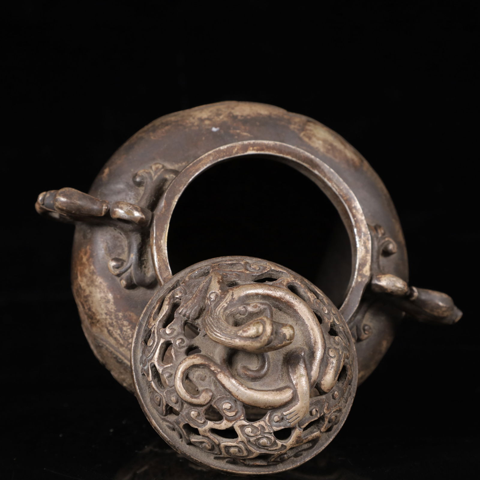 An Exquisite Silver Flower Pattern Beast-Ears Censer - 12