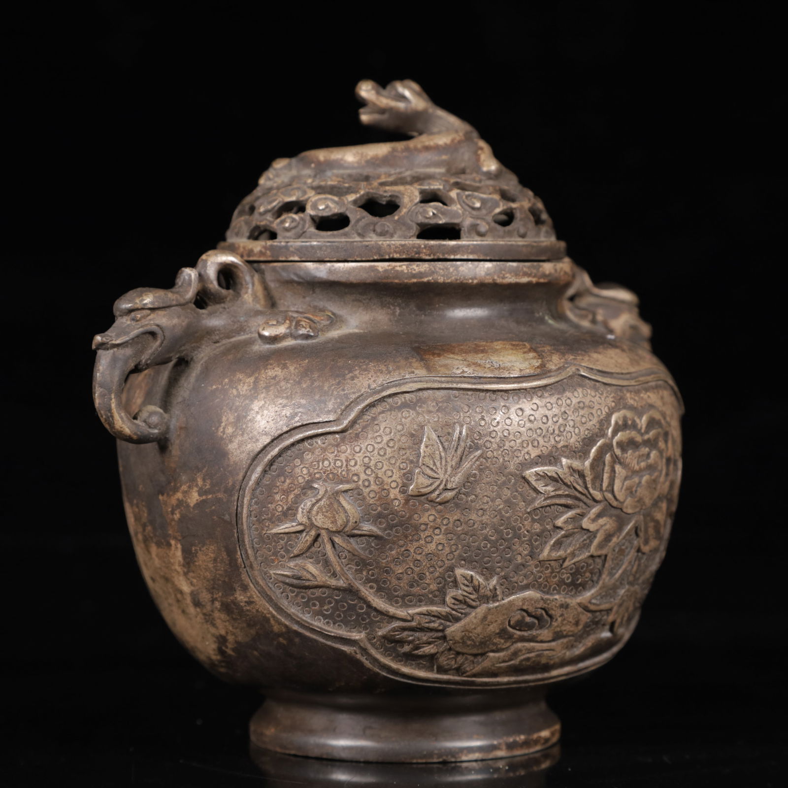 An Exquisite Silver Flower Pattern Beast-Ears Censer - 8