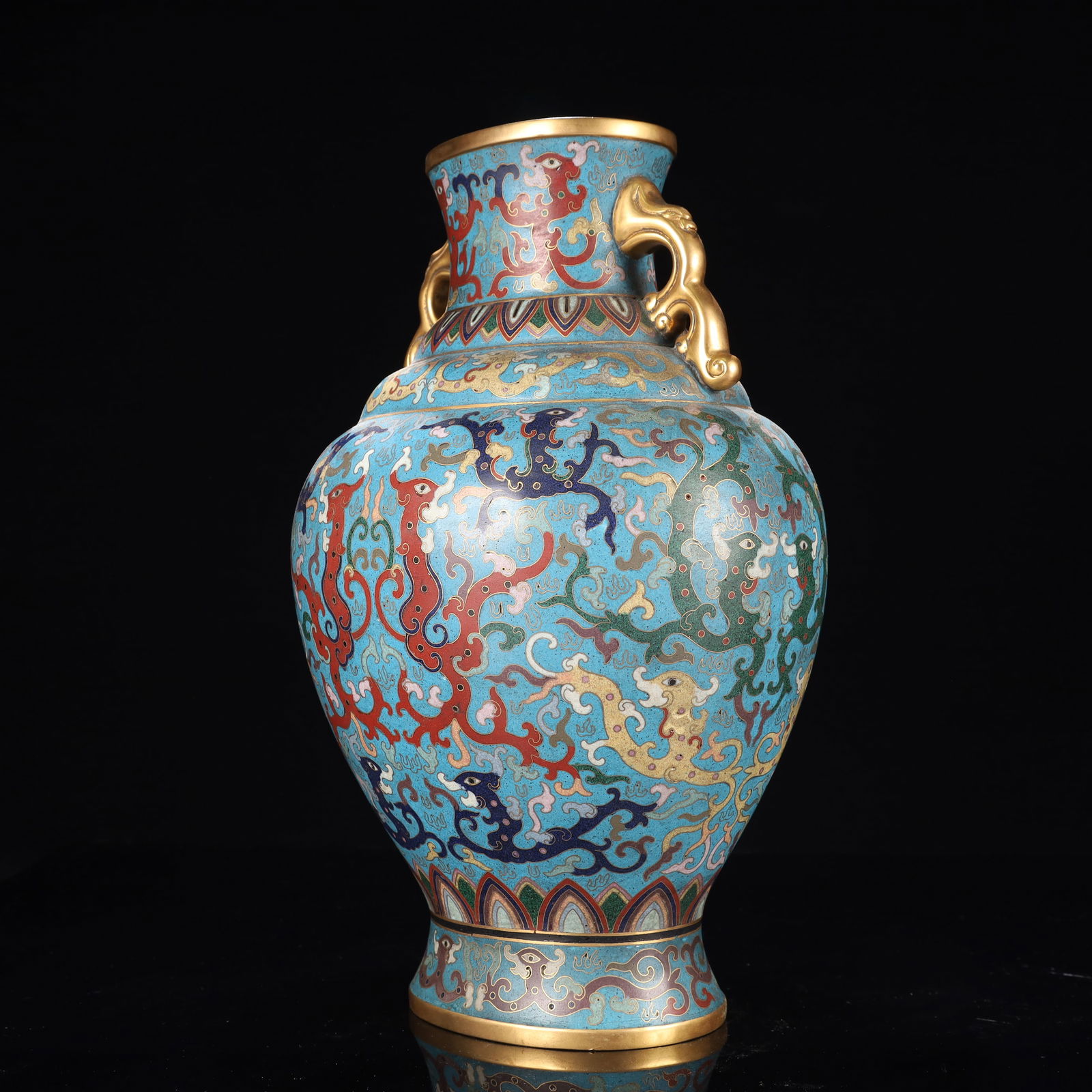 An Exquisite Cloisonne Dragon Pattern Double-Ears Vase - 4