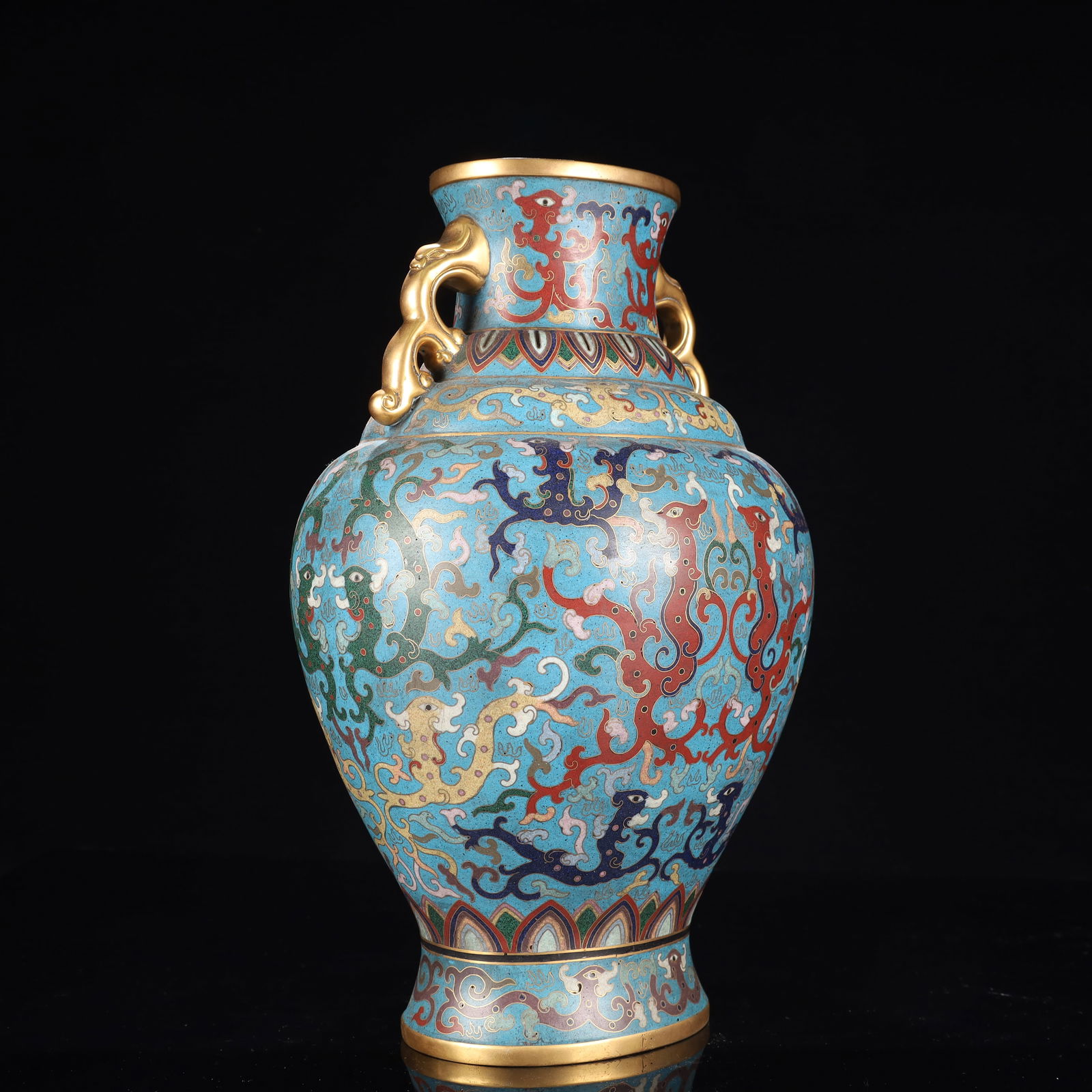 An Exquisite Cloisonne Dragon Pattern Double-Ears Vase - 6