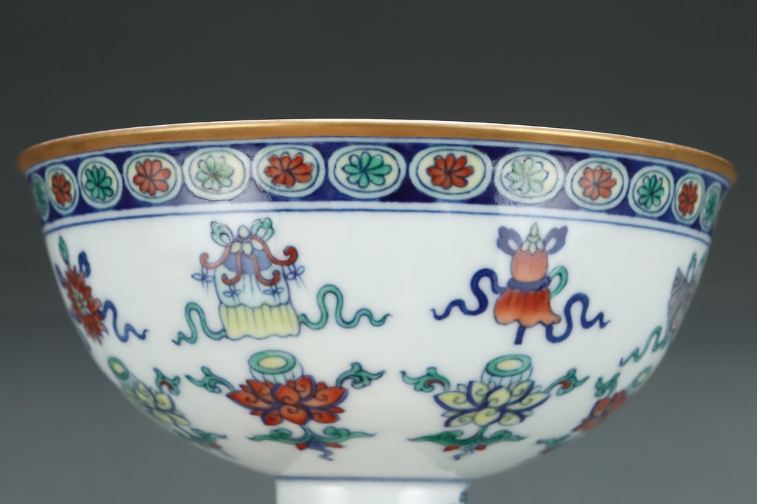 An Exquisite Doucai Eight Treasures Pattern Stem Cup - 5