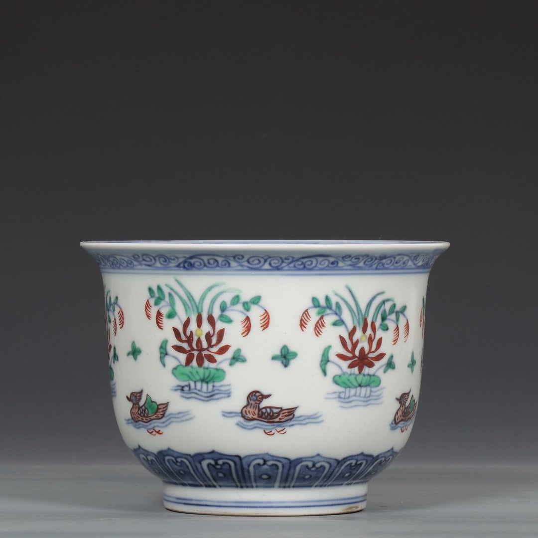 An Exquisite Doucai Flower and Mandarin Duck Pattern Bowl: An Exquisite Doucai Flower and Mandarin Duck Pattern Bowl,Ming Dynasty,China ,Chenghua Six-character Mark,Size:4.1inx5.6in 