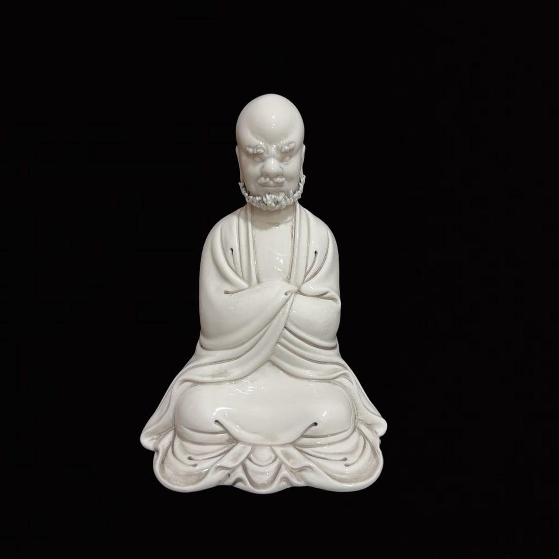 A Solemn Blance-De-Chine Statue of Dharma: A Solemn Blance-De-Chine Statue of Dharma,Ming Dynasty,China,He Chaozong Mark,Size:7.9in 