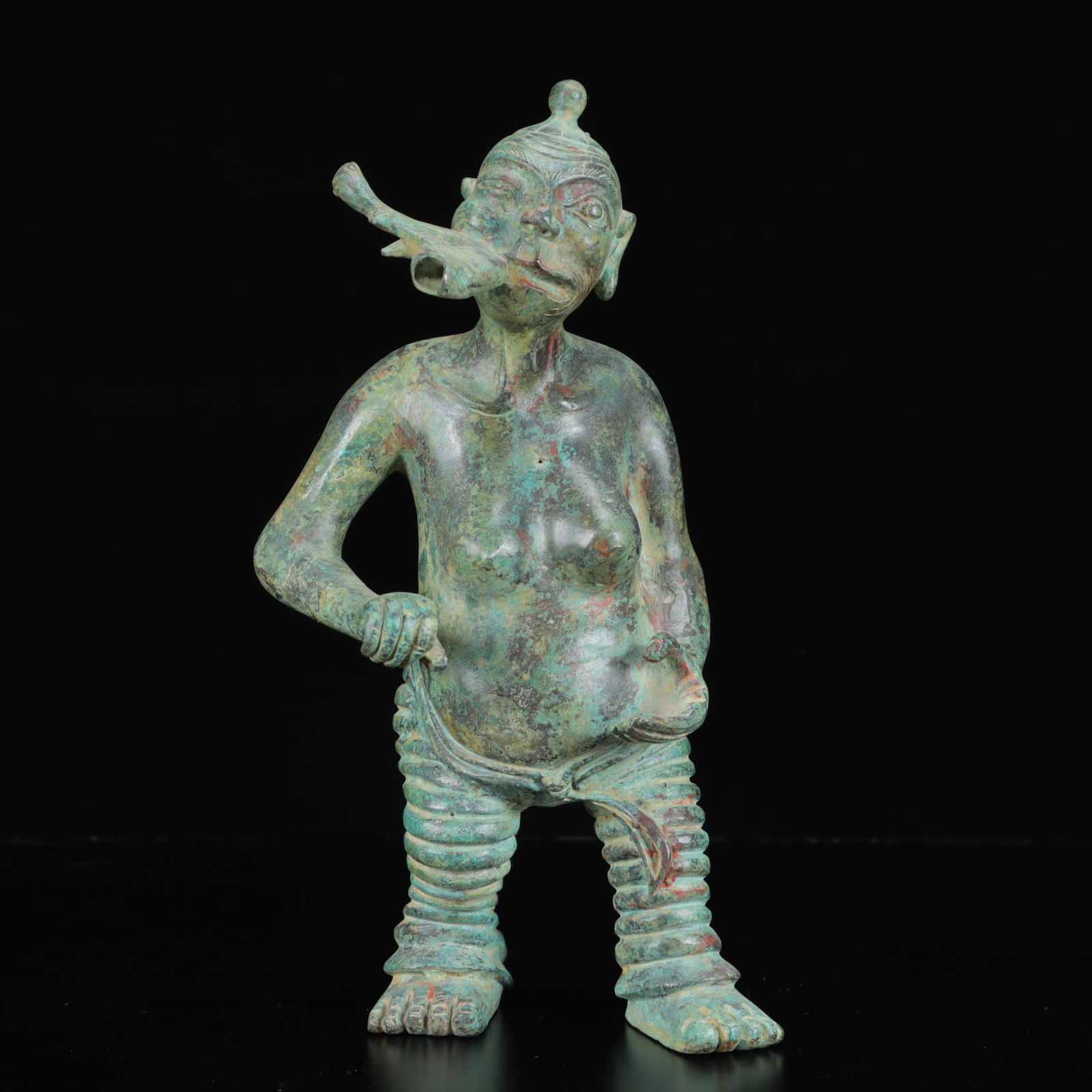 An Archaic Bronze Figure Ornament: An Archaic Bronze Figure Ornament,the Warring States Period in China,Size:5.5inx2.8inx11.8in,Weight:2000g 