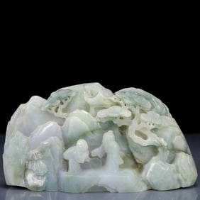 An Exquisite Jadeite Landscape and Figure Pattern Ornament