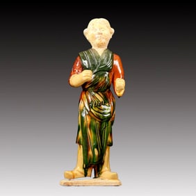 A Rare Tang Tri-Color Glazed Pottery Woman Ornament