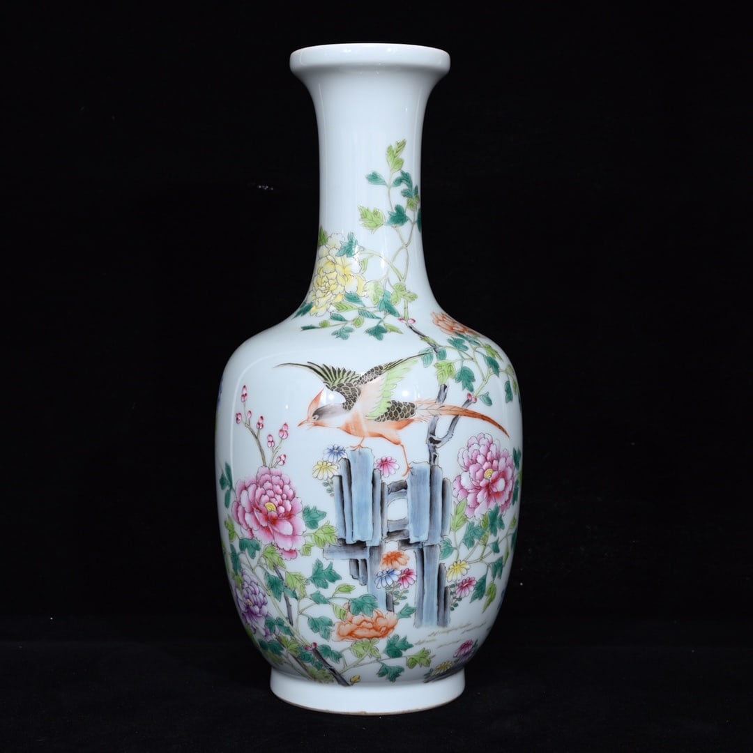 An Exquisite Famille-Rose Flower and Bird Pattern Vase (1 of 9)
