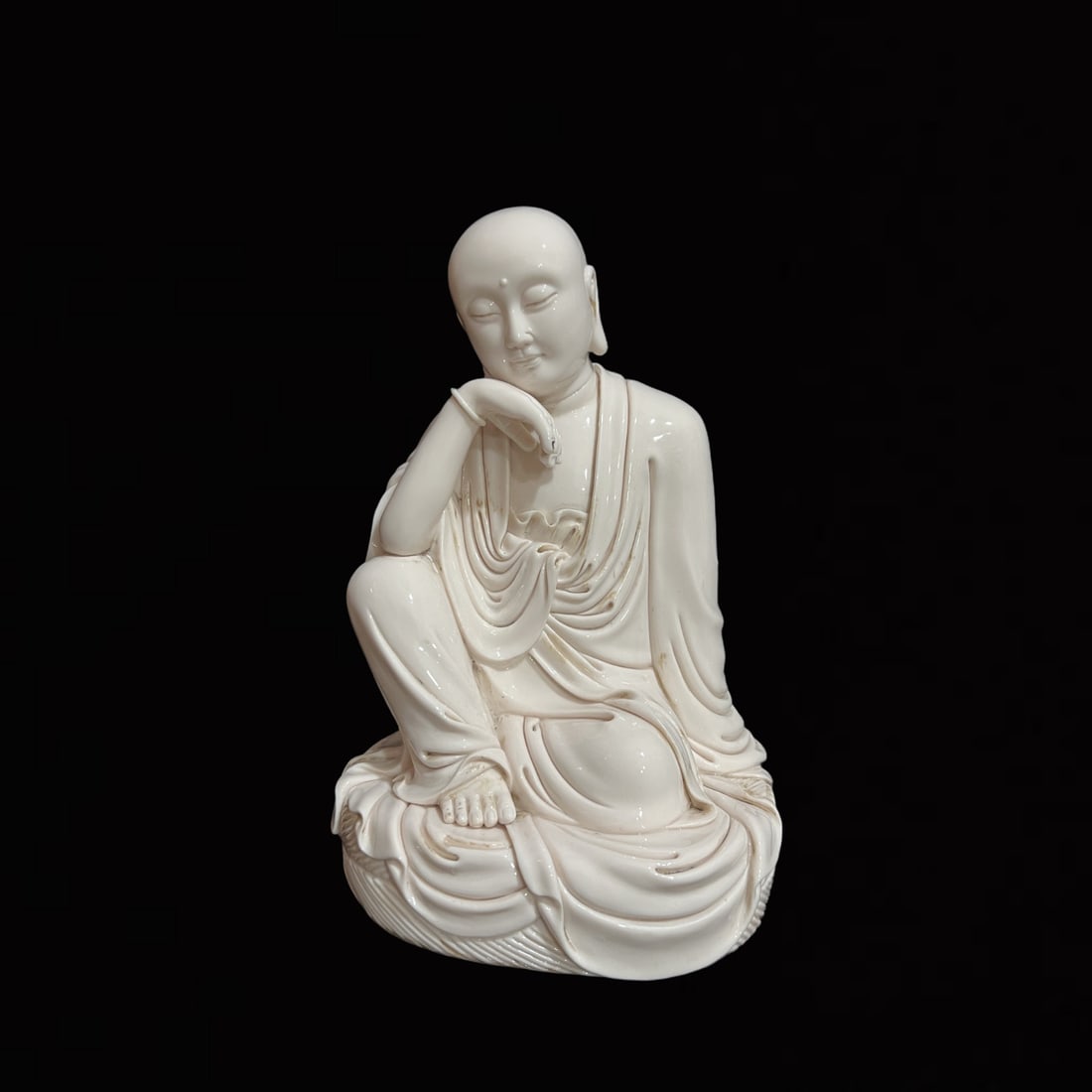A Solemn Blance-De-Chine Statue of Arhat: A Solemn Blance-De-Chine Statue of Arhat,Ming Dynasty,China,He Chaozong Mark,Size:11.8in 