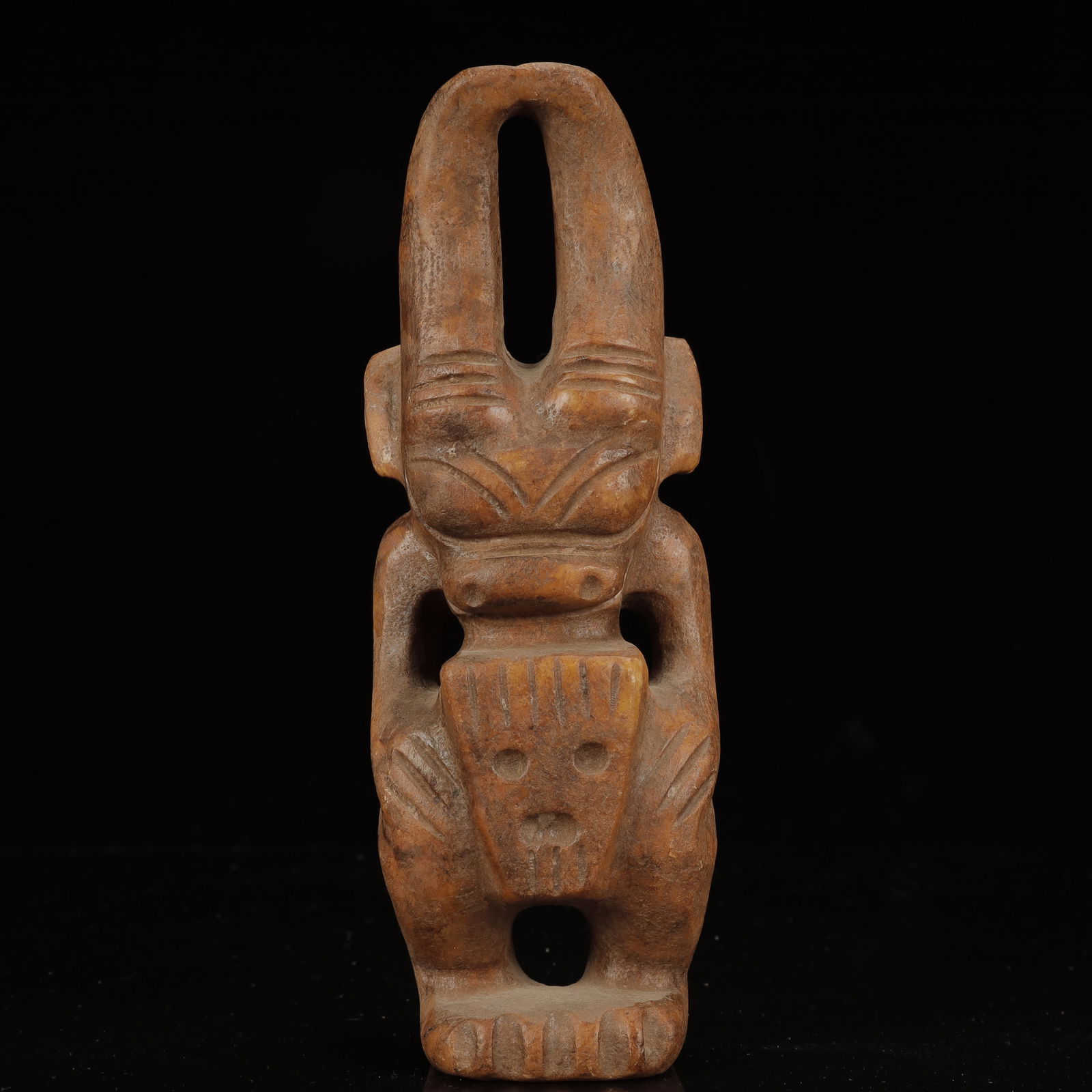 An Archaic Hongshan Culture Yellow Jade Beast Ornament: An Archaic Hongshan Culture Yellow Jade Beast Ornament,Ancient Time, China,Size:3.1inx2inx8.7in,Weight:1250g 